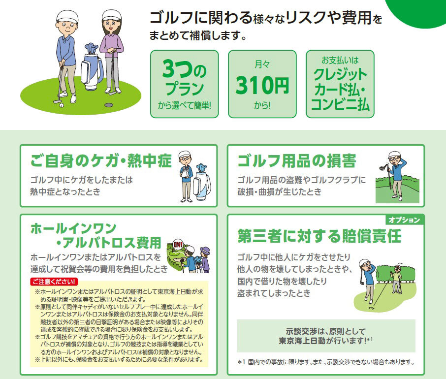 ゴルフに関わる様々なリスクや費用をまとめて補償します
